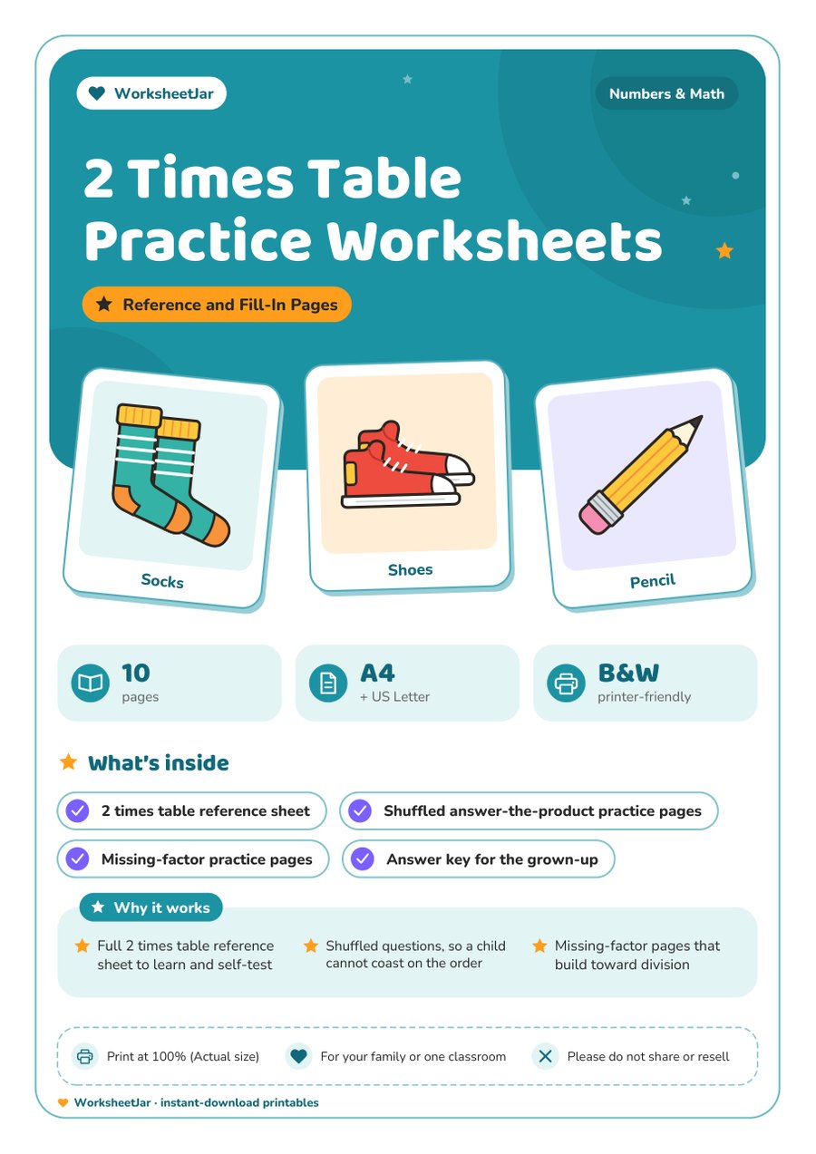 2 Times Table Practice Worksheets - cover