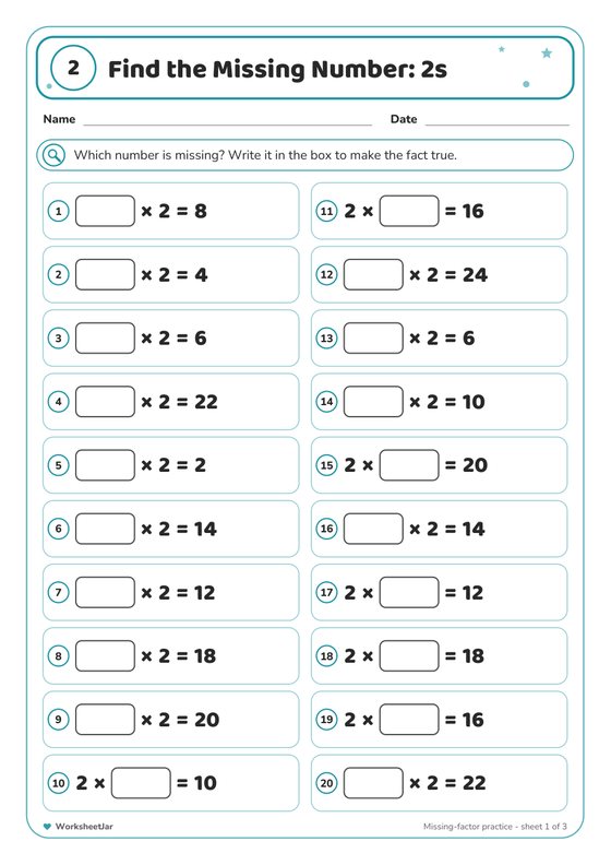 2 Times Table Practice Worksheets - inside page 3