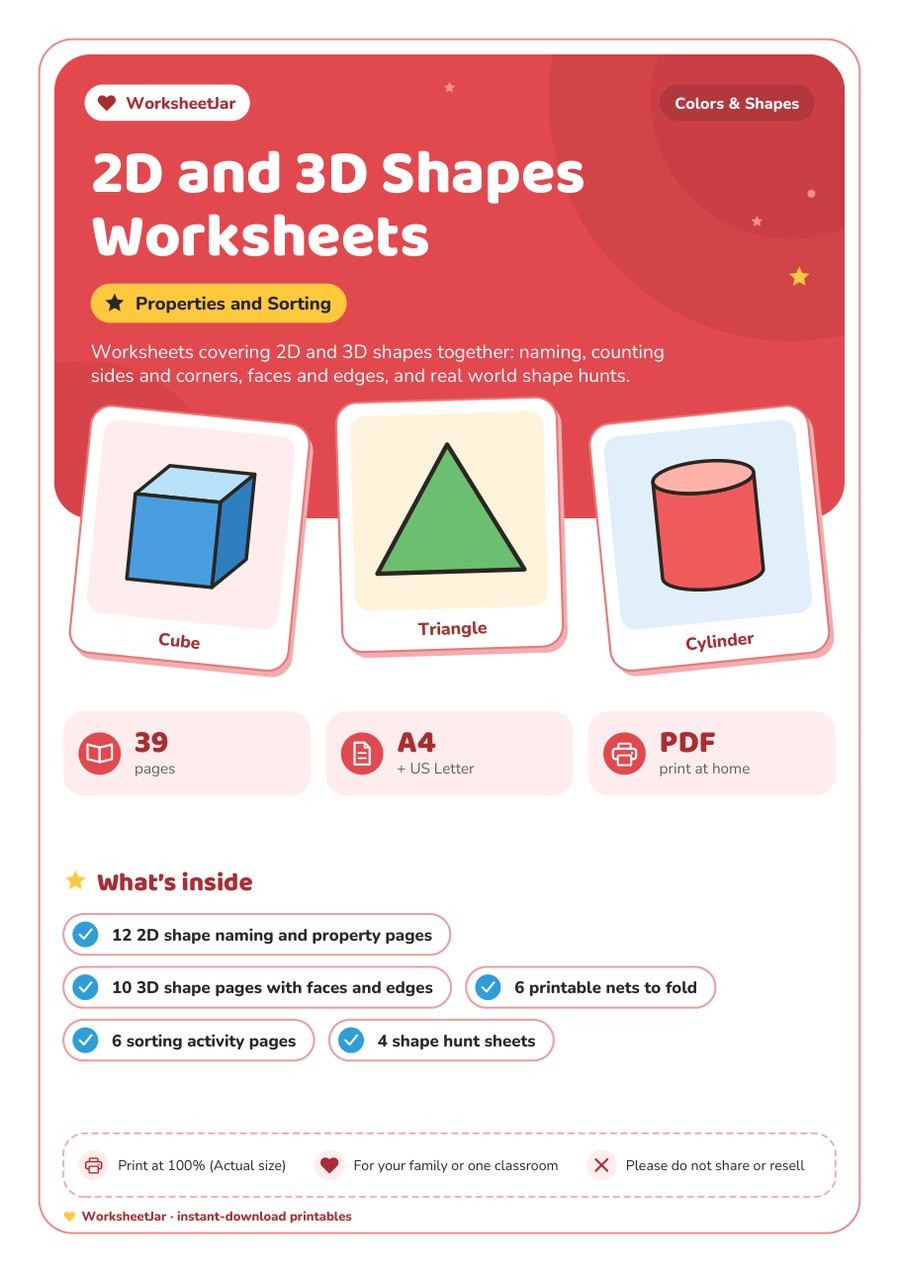 2D and 3D Shapes Worksheets - cover
