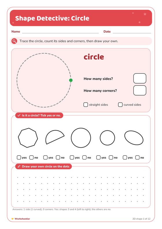 2D and 3D Shapes Worksheets - inside page 1