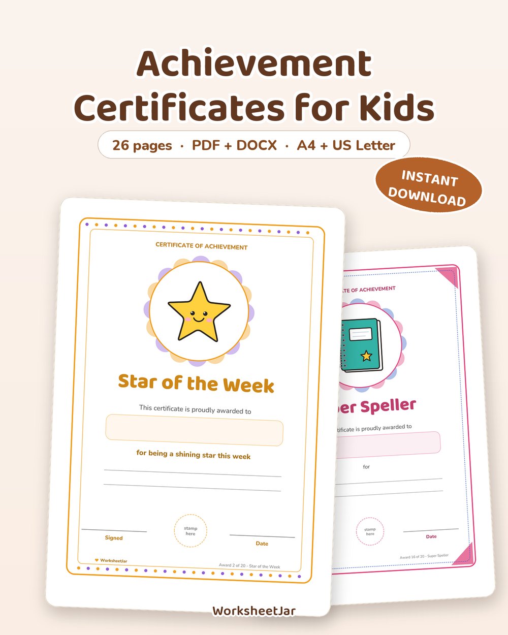 Achievement Certificates for Kids | 20 Printable Awards - printable behaviour & routine charts PDF, page preview