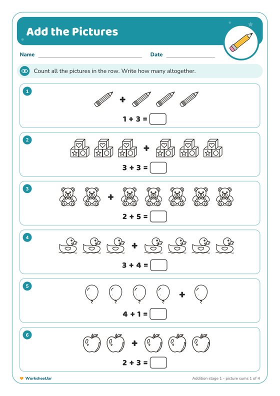 Addition and Subtraction Worksheets to 20 - inside page 2