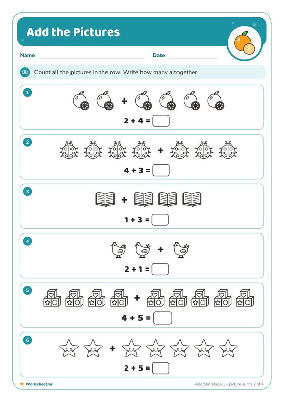 Addition and Subtraction Worksheets to 20 - inside page 3