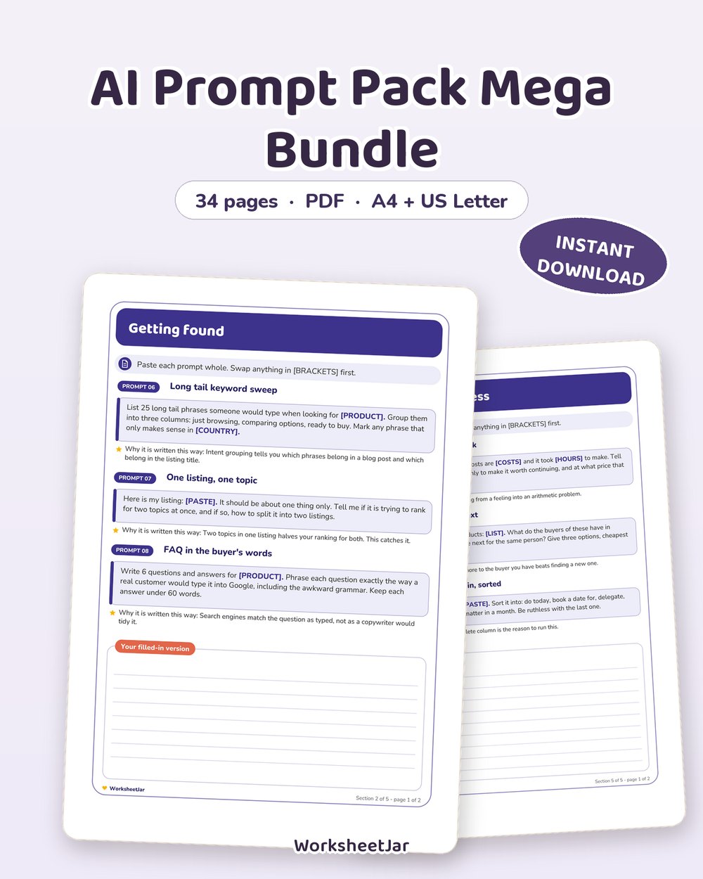 AI Prompt Pack Mega Bundle | 59 Prompts, 34 Pages - printable ebooks, courses & prompt packs PDF, page preview