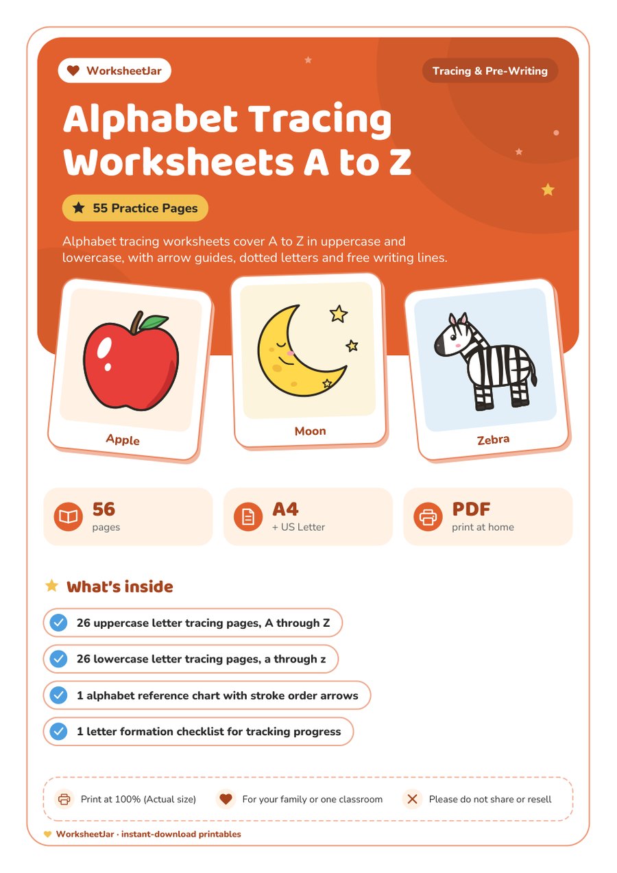 Alphabet Tracing Worksheets A to Z - cover