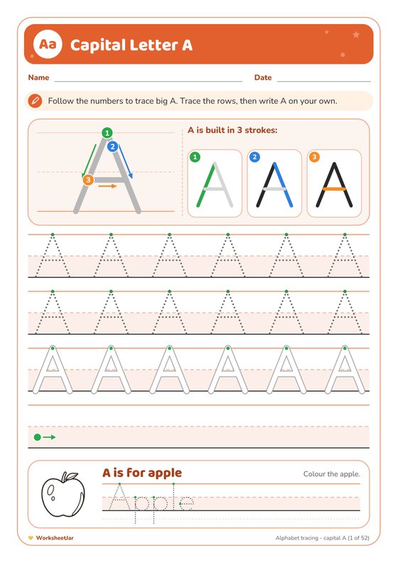 Alphabet Tracing Worksheets A to Z - inside page 1