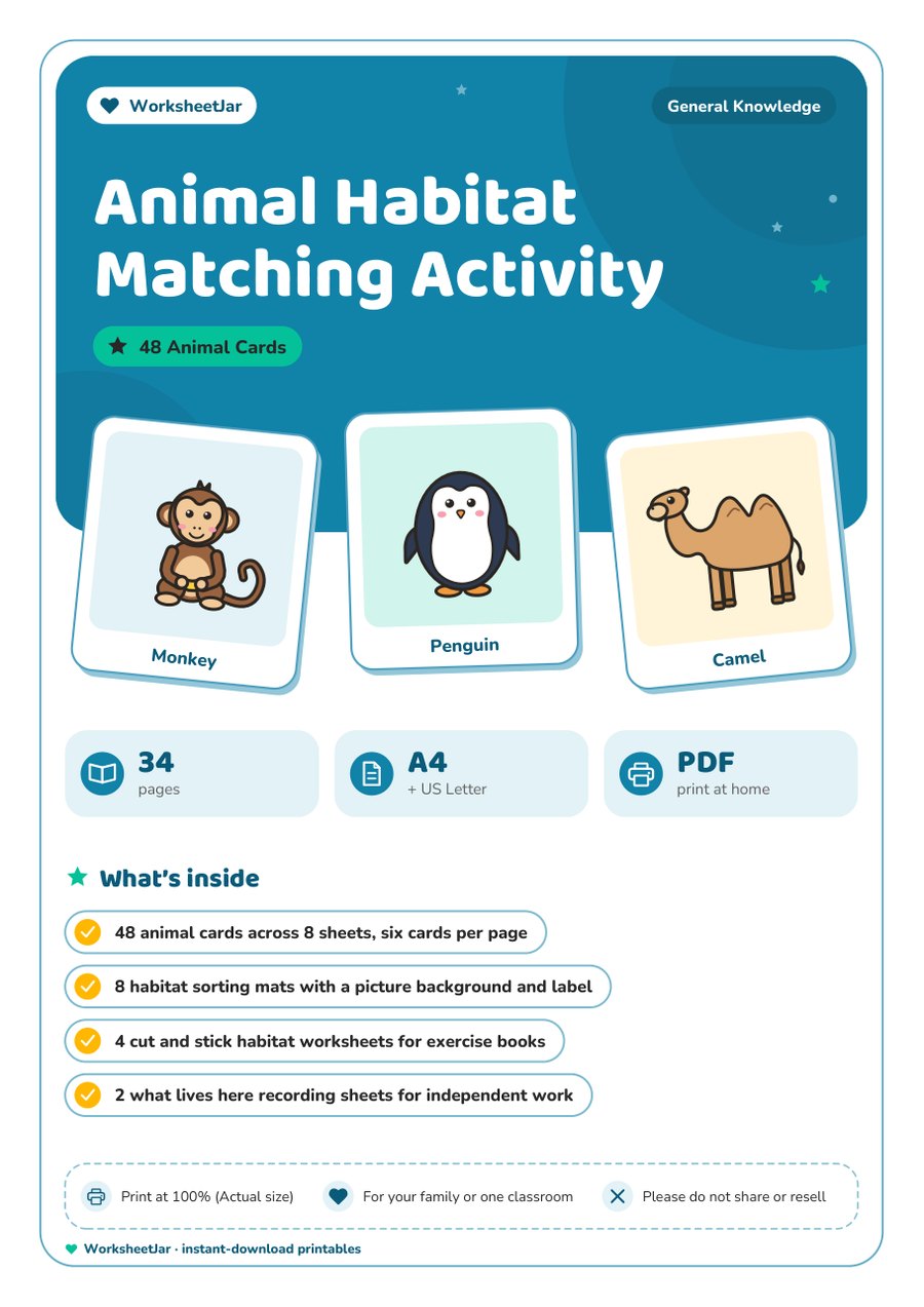 Animal Habitat Matching Activity - cover