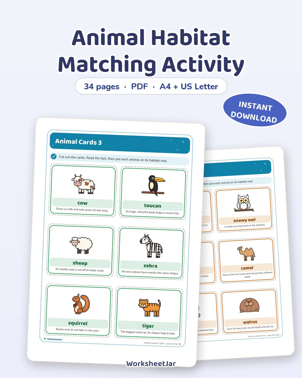 Animal Habitat Matching Activity | 48 Animal Cards - printable general knowledge PDF, page preview
