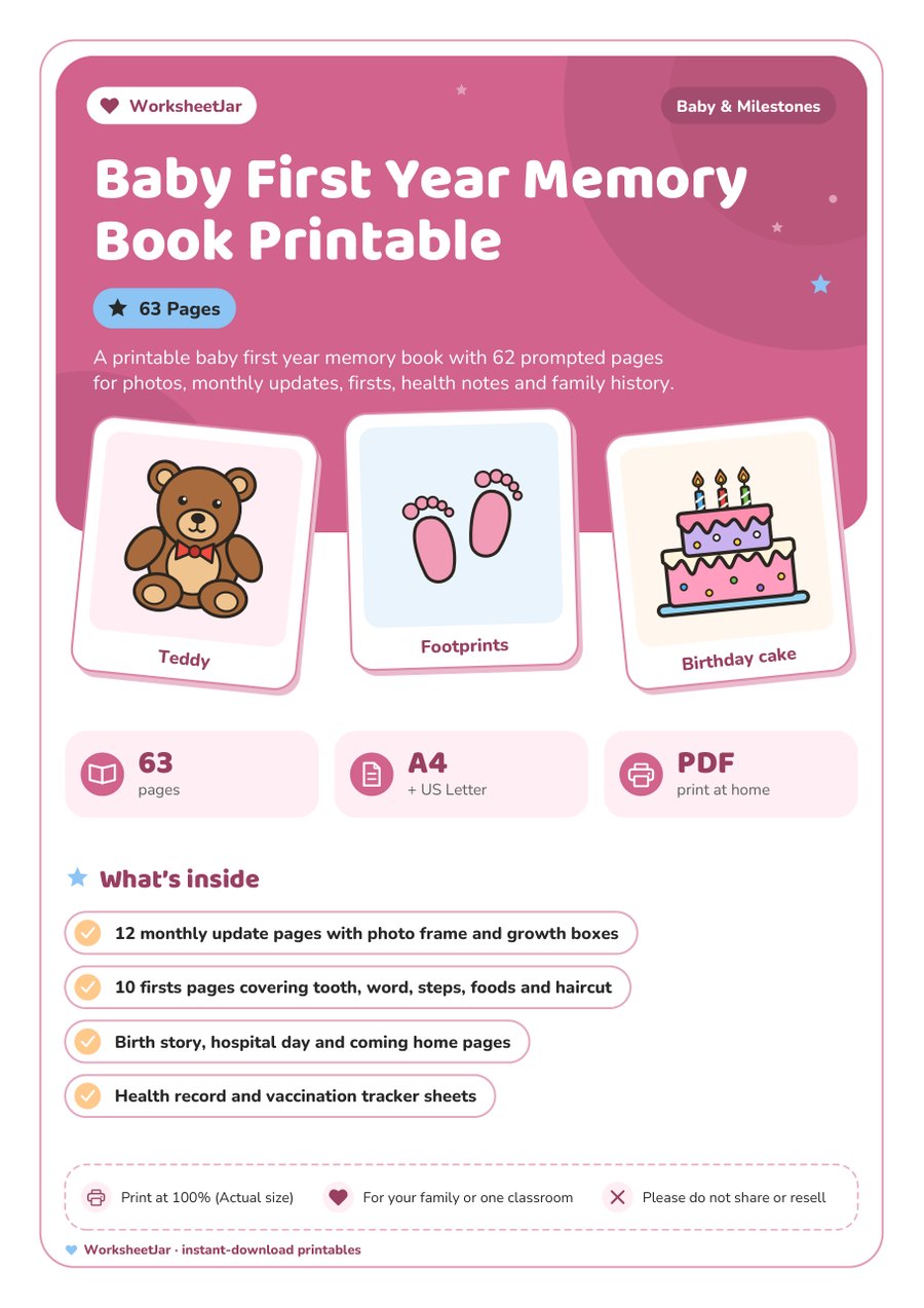Baby First Year Memory Book Printable - cover