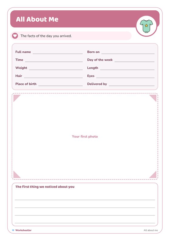 Baby First Year Memory Book Printable - inside page 2