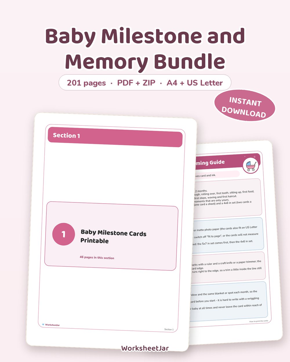 Baby Milestone and Memory Bundle | 201 Pages, First Year - printable baby & milestones PDF, page preview