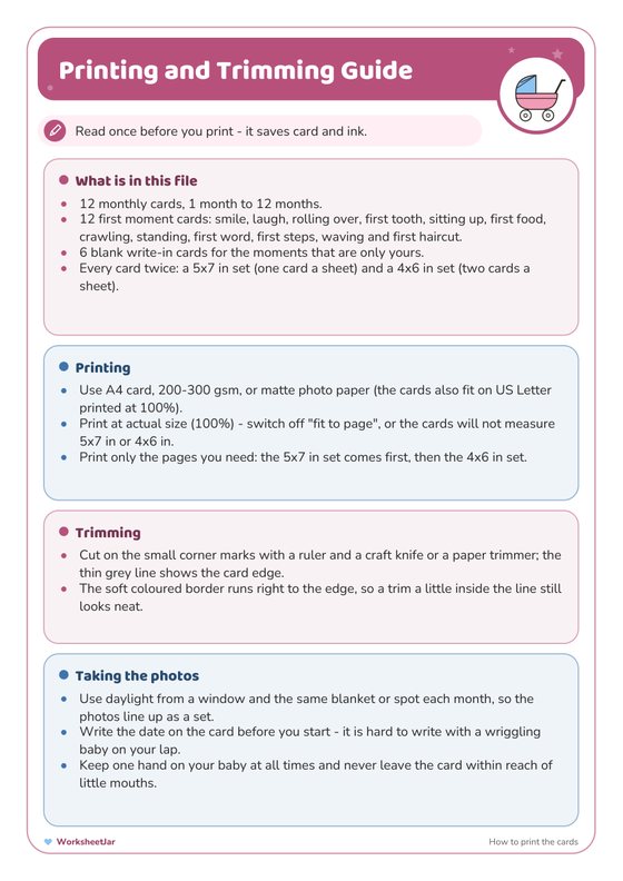 Baby Milestone Cards Printable - inside page 1