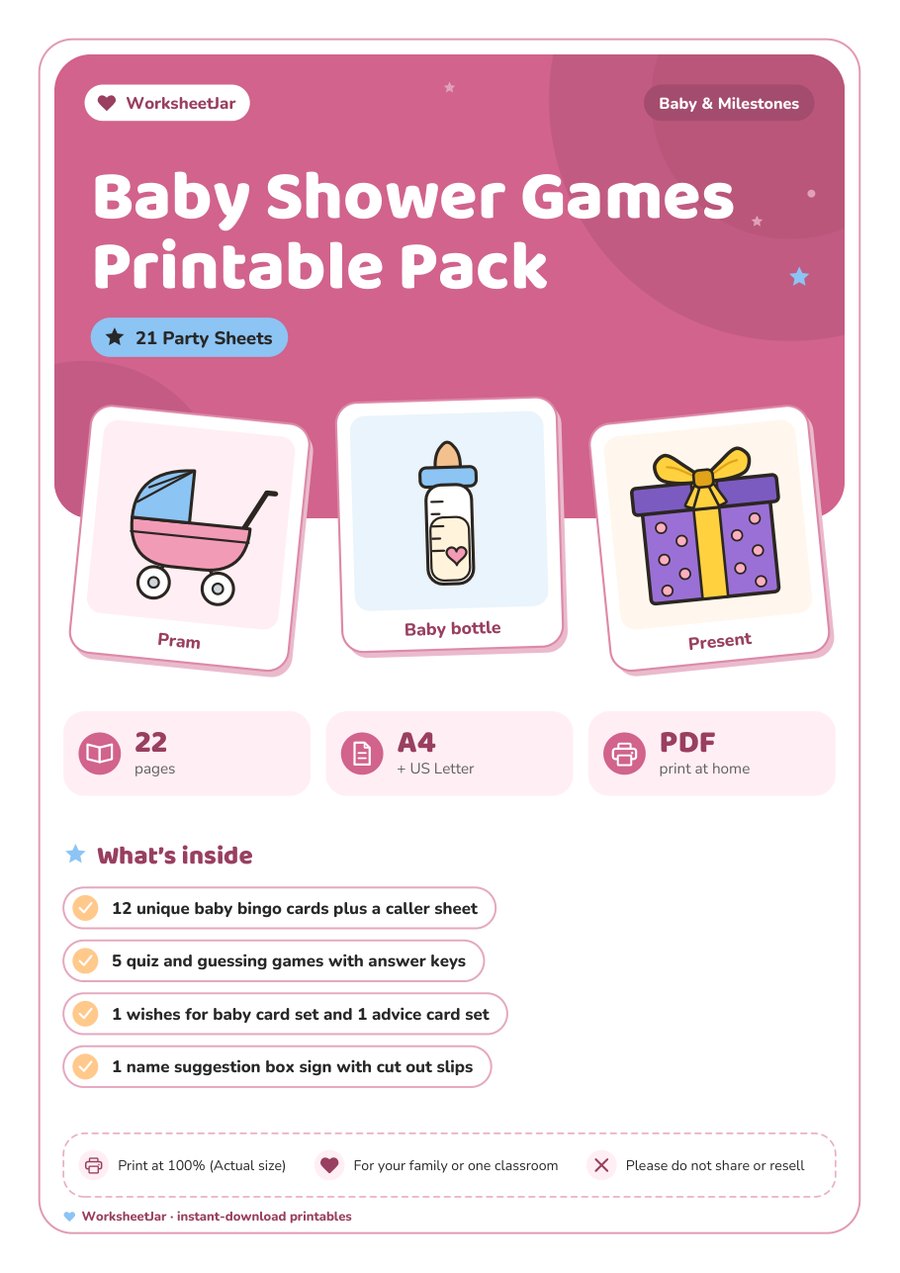 Baby Shower Games Printable Pack - cover