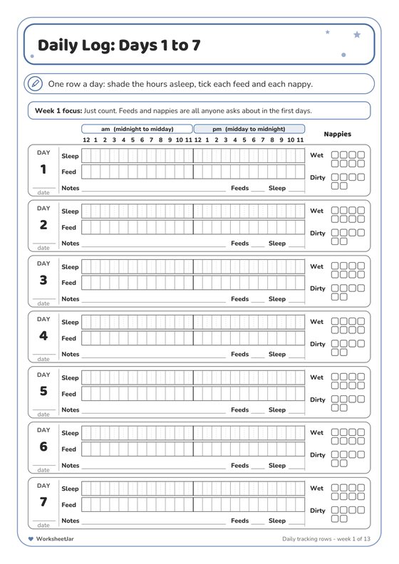 Baby Sleep and Feed Tracker - inside page 2