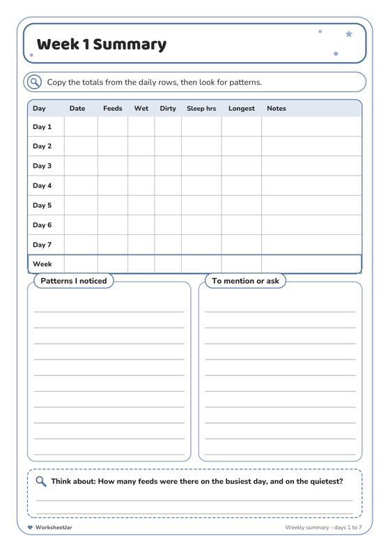 Baby Sleep and Feed Tracker - inside page 3