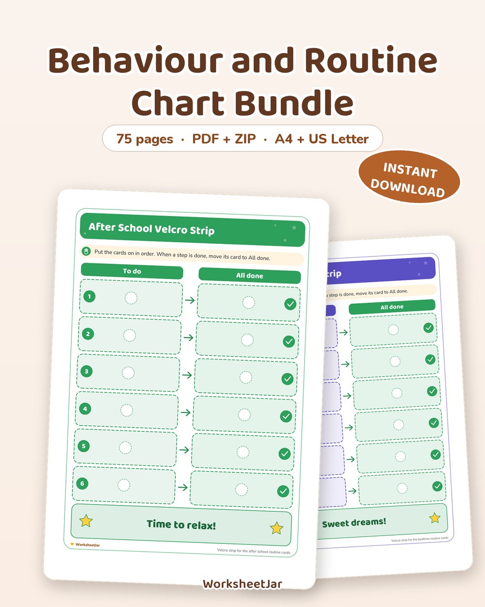 Behaviour and Routine Chart Bundle | Home Starter Set - printable behaviour & routine charts PDF, page preview