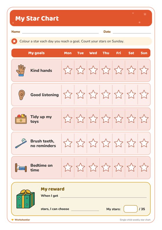 Behaviour Reward Chart with Stars - inside page 1
