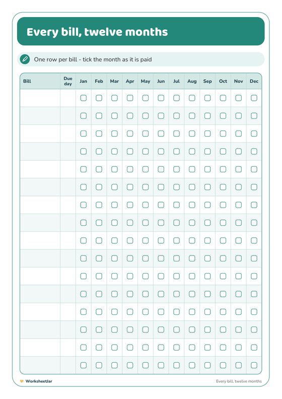 Bill Payment Tracker Printable - inside page 1