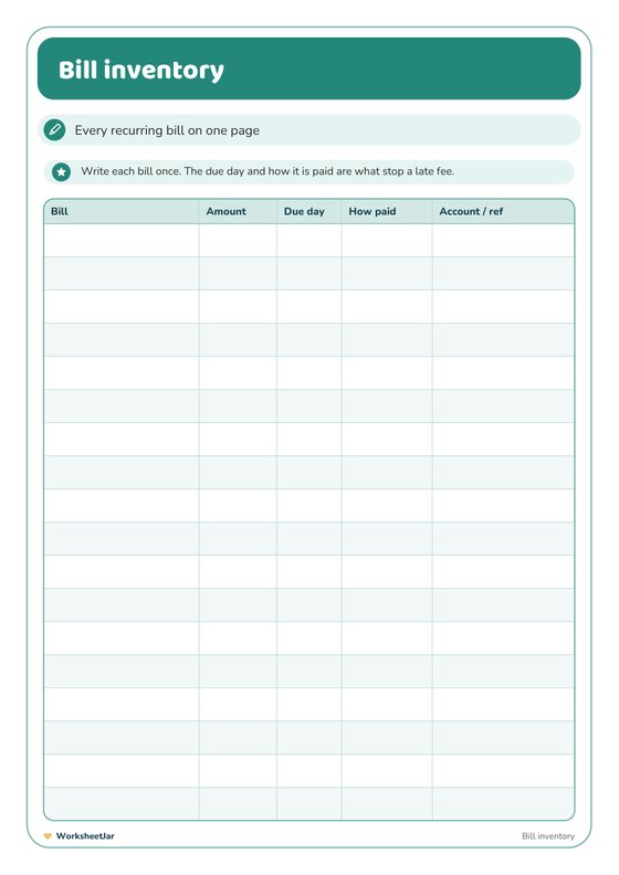 Bill Payment Tracker Printable - inside page 2