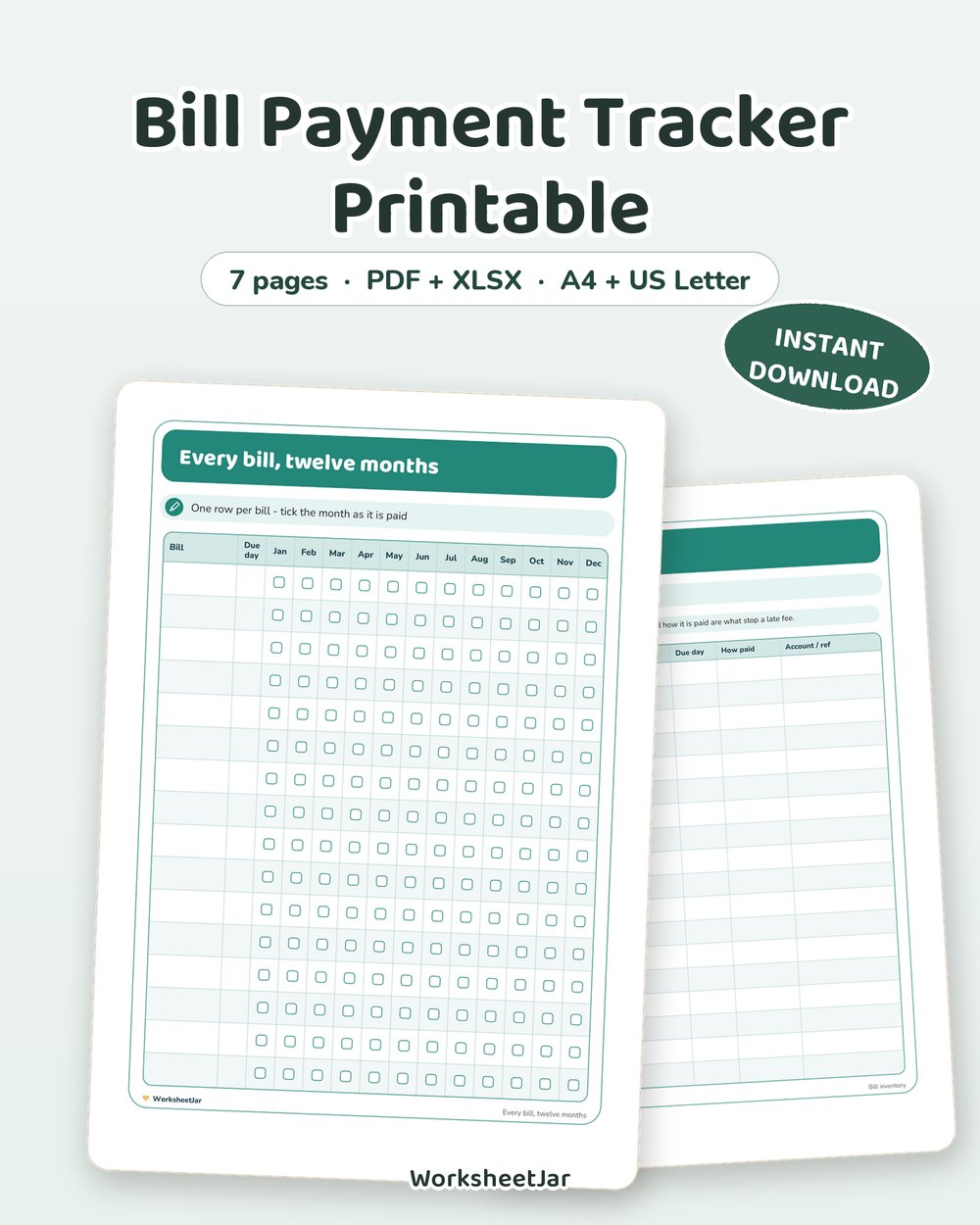 Bill Payment Tracker Printable | Due Dates and Annual View - printable money & productivity PDF, page preview