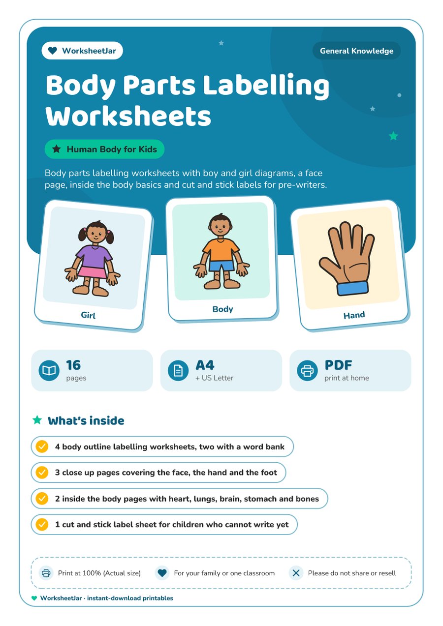 Body Parts Labelling Worksheets - cover