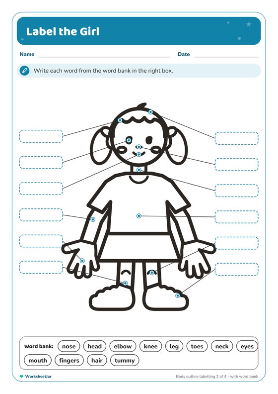 Body Parts Labelling Worksheets - inside page 2