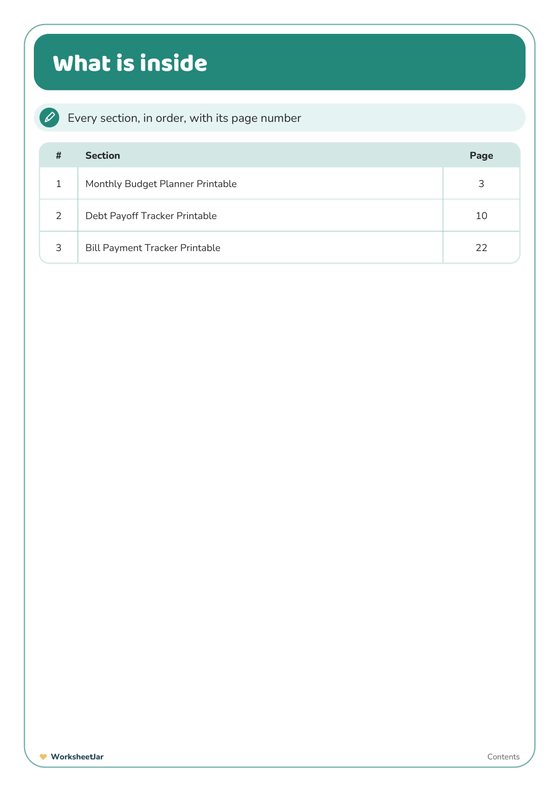 Budget and Debt Payoff Bundle - inside page 1