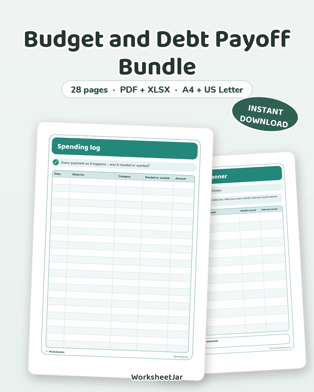 Budget and Debt Payoff Bundle | 28 Money Tracker Pages - printable money & productivity PDF, page preview