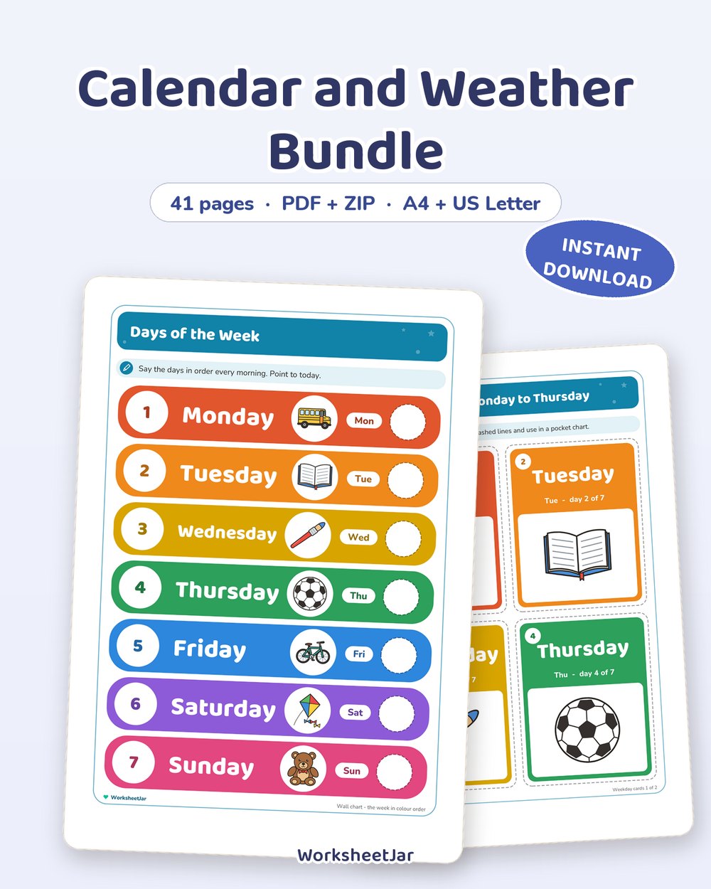 Calendar and Weather Bundle | 41 Circle Time Pages - printable general knowledge PDF, page preview