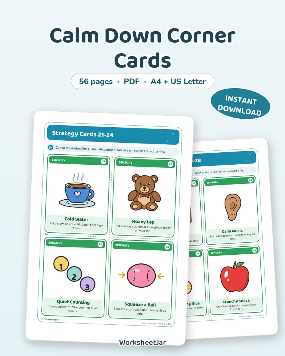 Calm Down Corner Cards | 40 Self-Regulation Strategies - printable sel & stem cards PDF, page preview