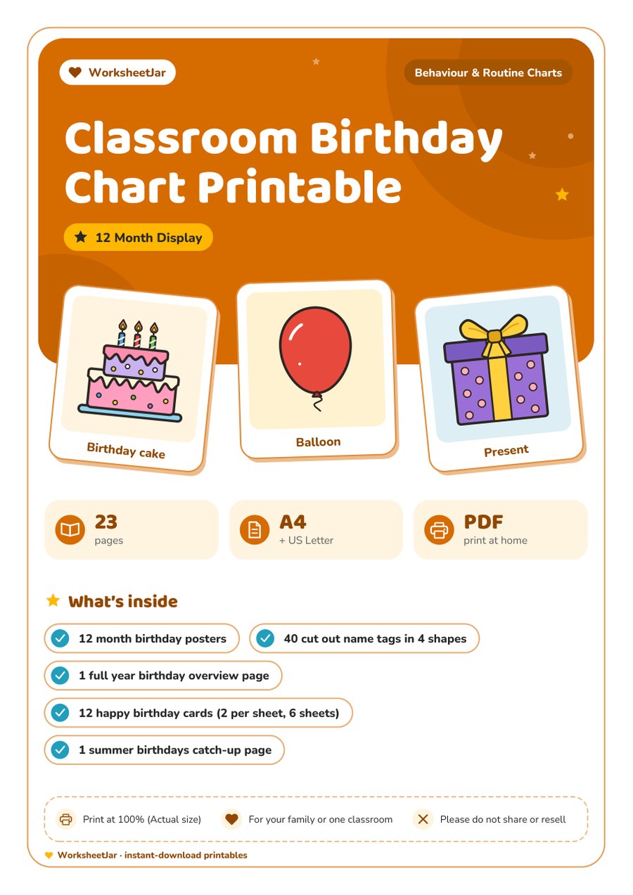 Classroom Birthday Chart Printable - cover