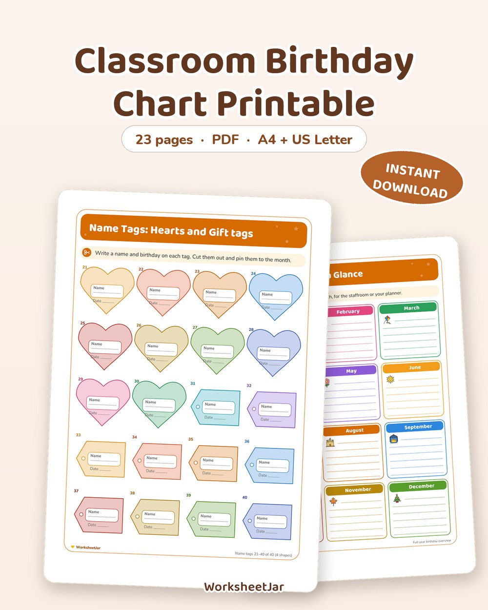 Classroom Birthday Chart Printable | 12 Month Display - printable behaviour & routine charts PDF, page preview