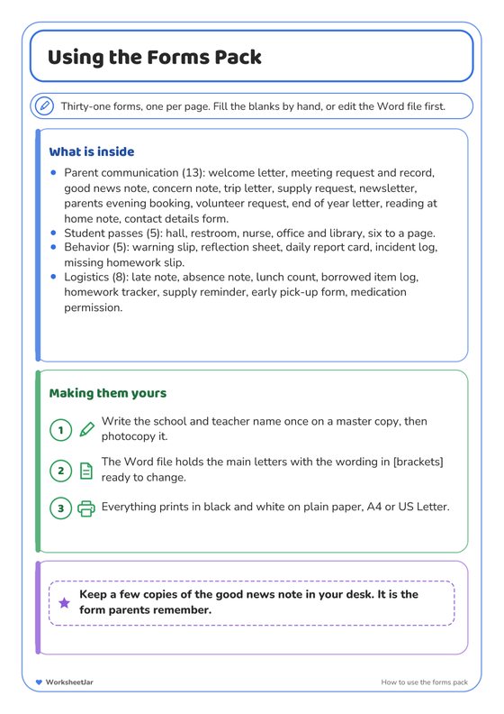 Classroom Forms Pack - inside page 1