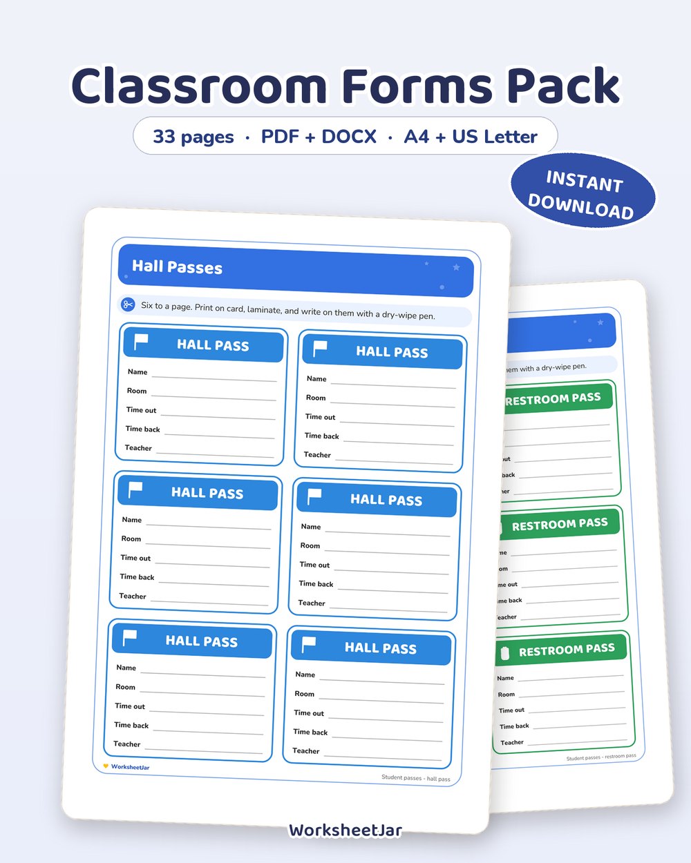Classroom Forms Pack | Parent Notes, Passes and Slips - printable teacher & classroom tools PDF, page preview