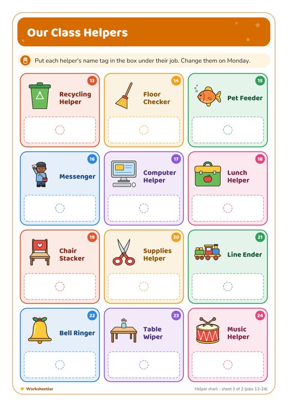 Classroom Helper Chart and Job Cards - inside page 2