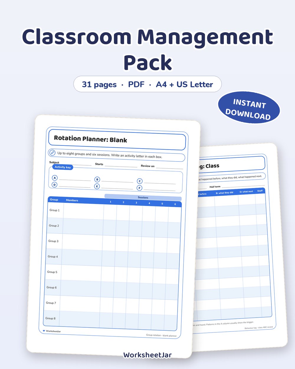 Classroom Management Pack | Seating, Groups and Behaviour Logs - printable teacher & classroom tools PDF, page preview