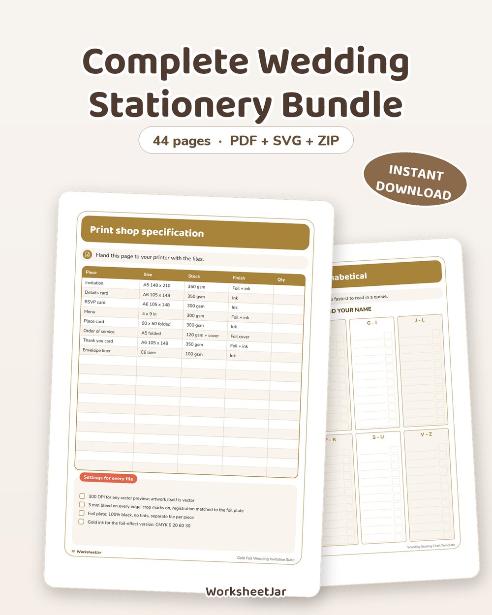 Complete Wedding Stationery Bundle | 46 Editable Pieces - printable wedding & events PDF, page preview