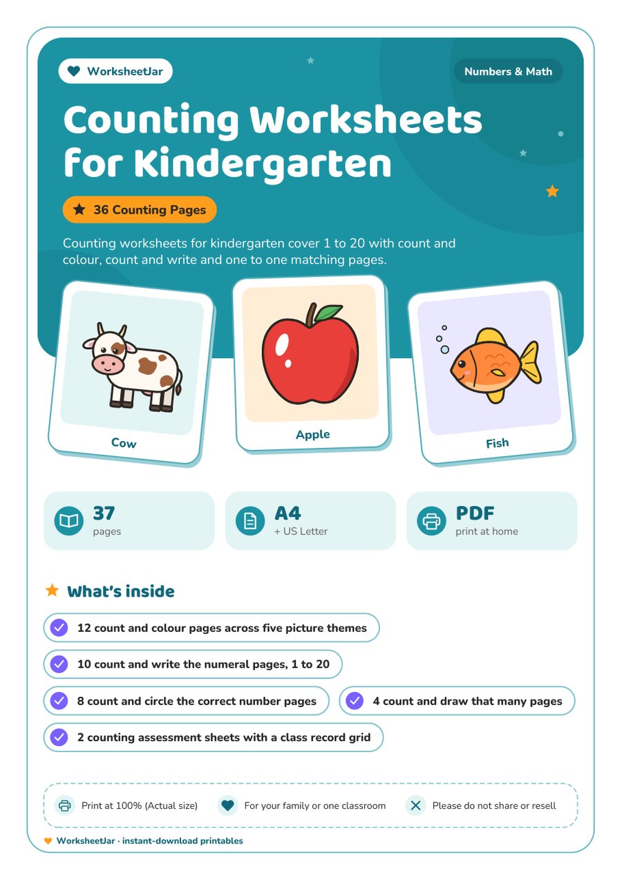 Counting Worksheets for Kindergarten - cover