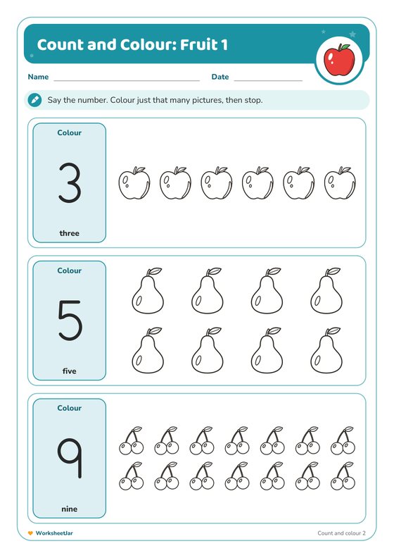 Counting Worksheets for Kindergarten - inside page 2