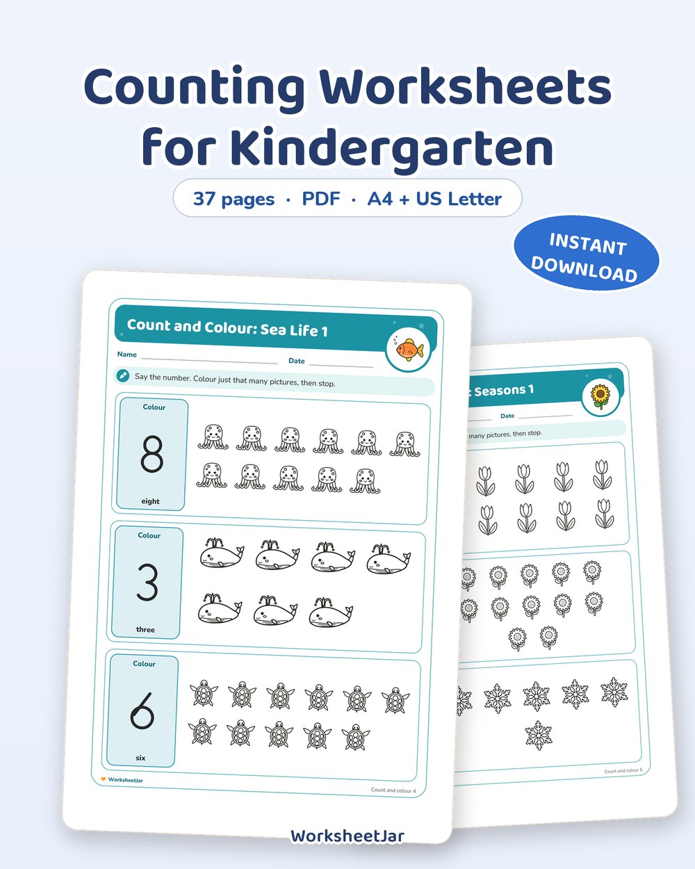 Counting Worksheets for Kindergarten | 36 Counting Pages - printable numbers & math PDF, page preview