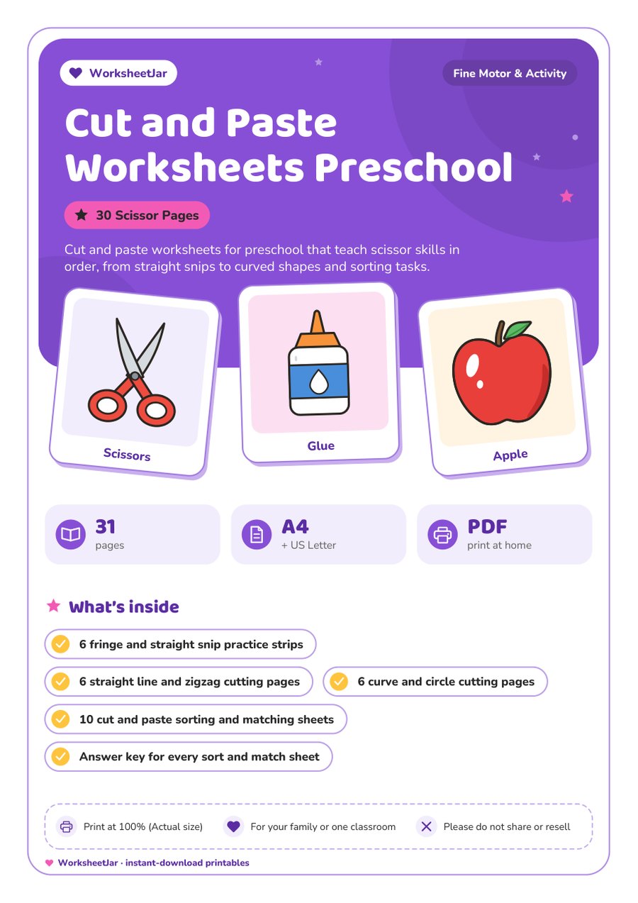 Cut and Paste Worksheets Preschool - cover
