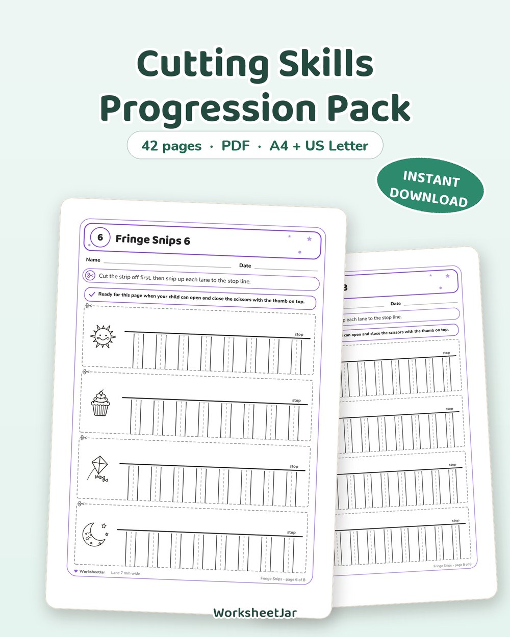 Cutting Skills Progression Pack | Snips to Shapes - printable fine motor & activity PDF, page preview