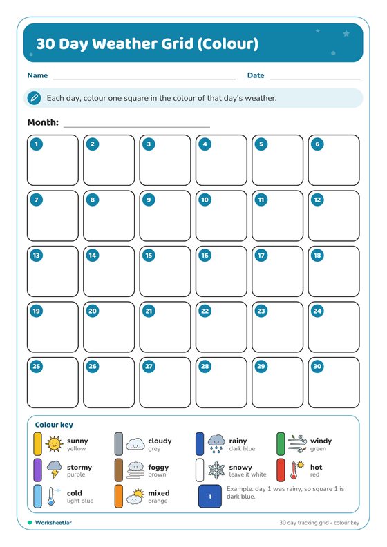 Daily Weather Tracker Chart for Kids - inside page 3