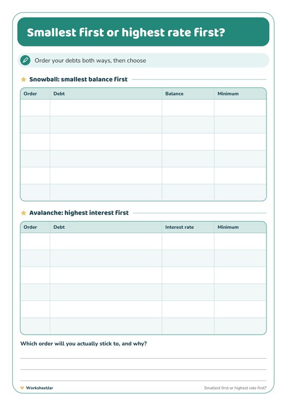Debt Snowball Tracker Printable - inside page 2