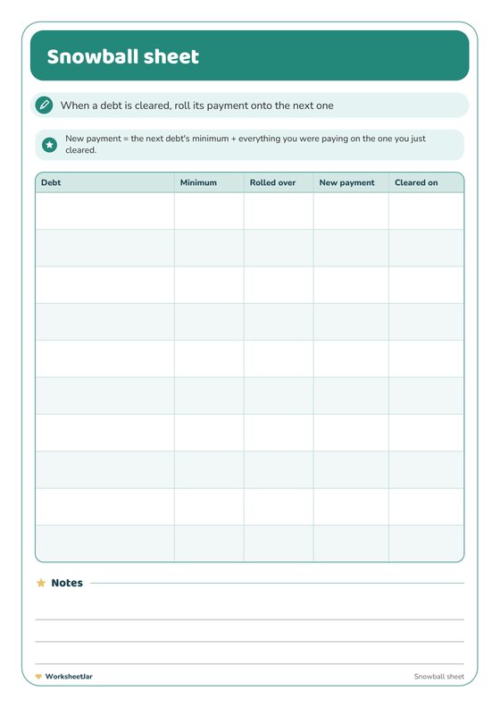 Debt Snowball Tracker Printable - inside page 3