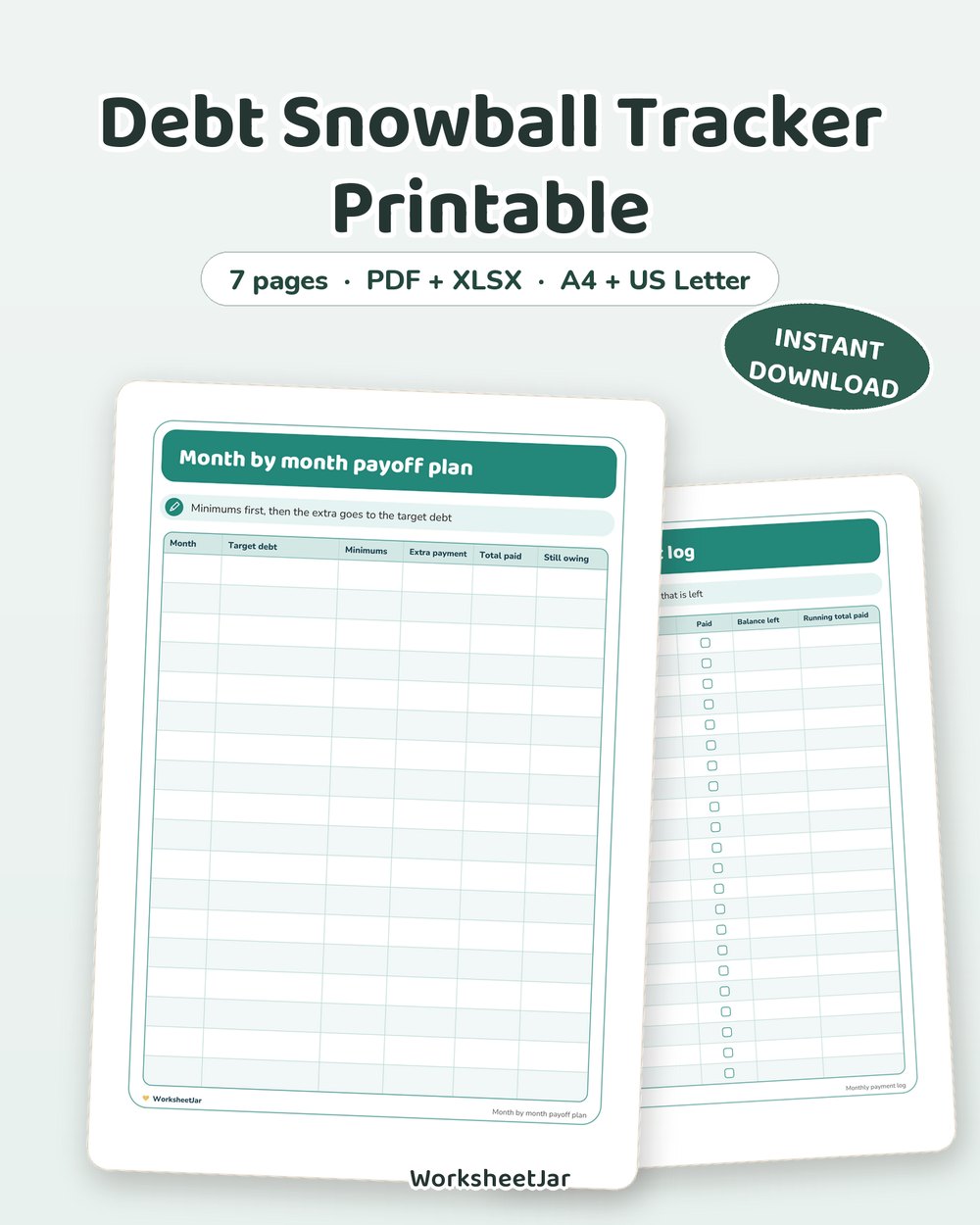 Debt Snowball Tracker Printable | Payoff Plan and Charts - printable money & productivity PDF, page preview
