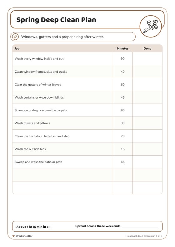Deep Cleaning Checklist Printable - inside page 3