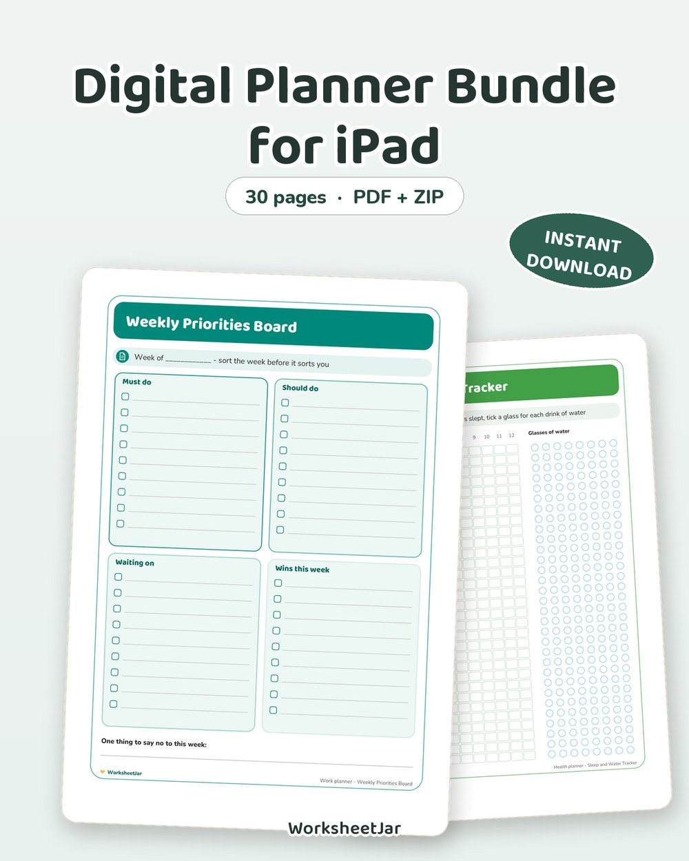 Digital Planner Bundle for iPad | 5 Undated Planner Sections - printable money & productivity PDF, page preview