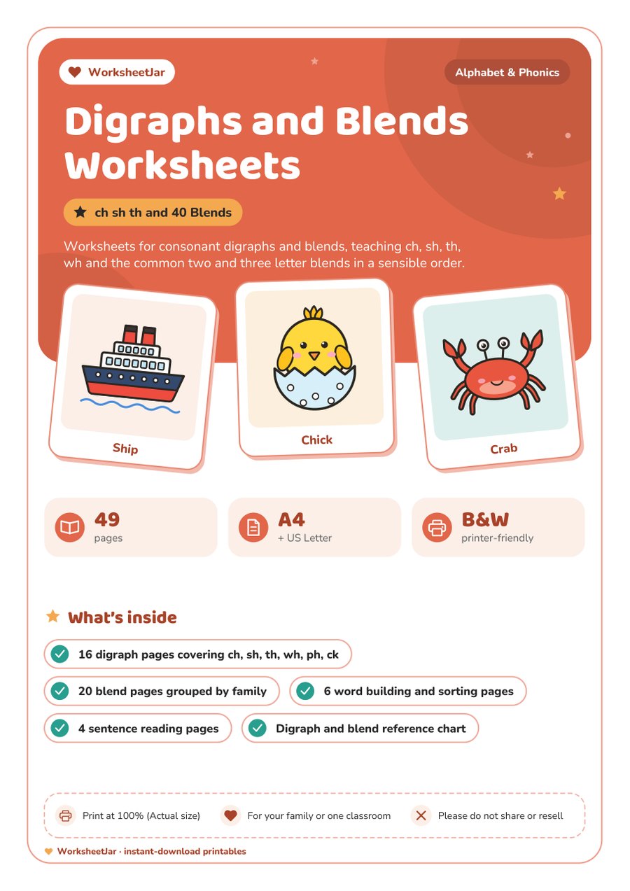 Digraphs and Blends Worksheets - cover