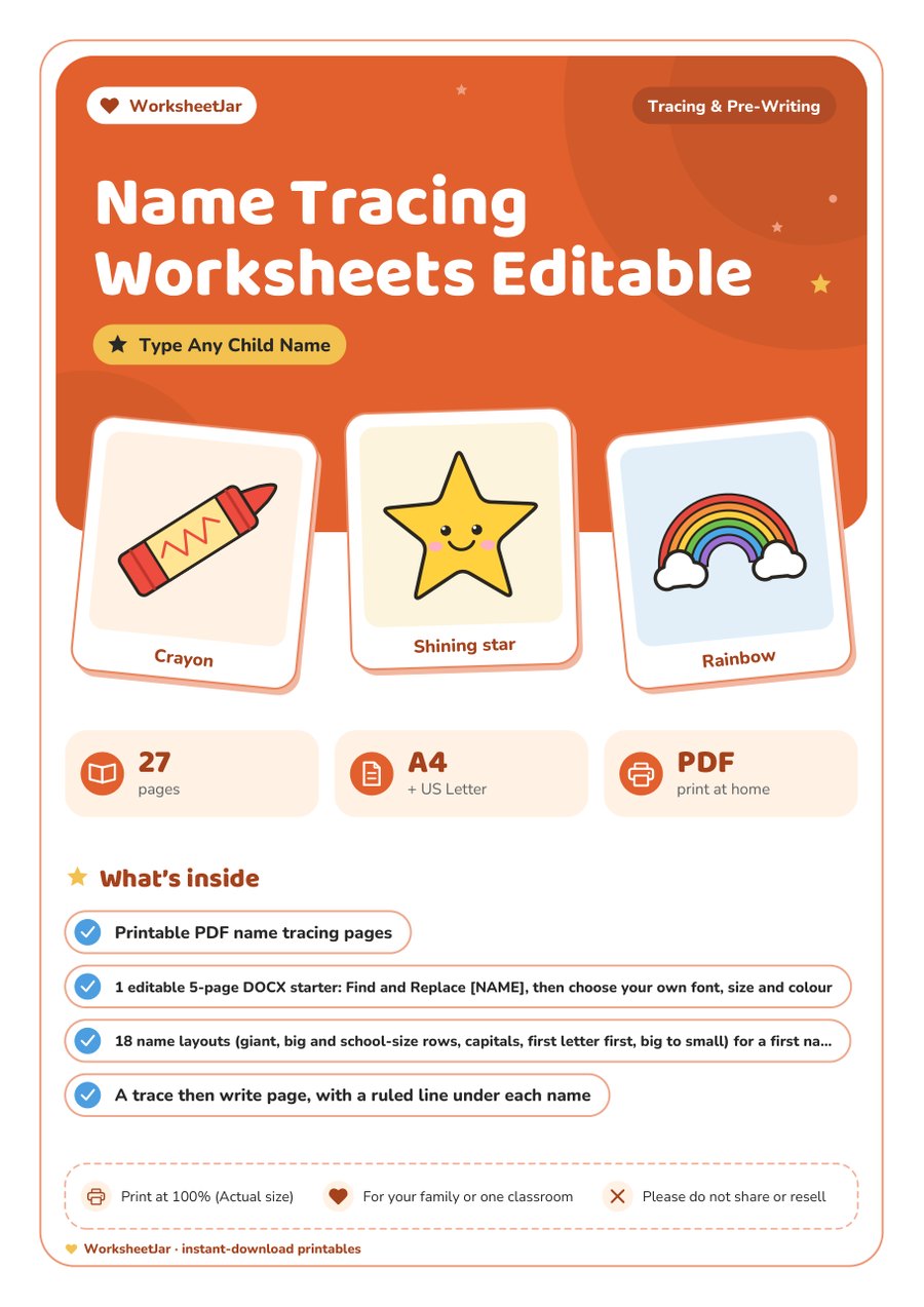 Name Tracing Worksheets Editable - cover